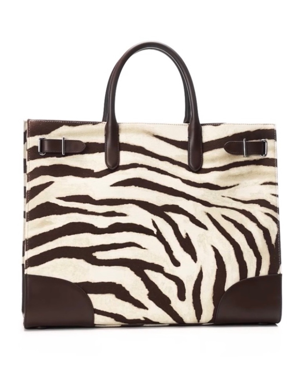 Lauren Ralph Lauren Zebra-Print Canvas Leather Extra Large Devyn Tote Bag